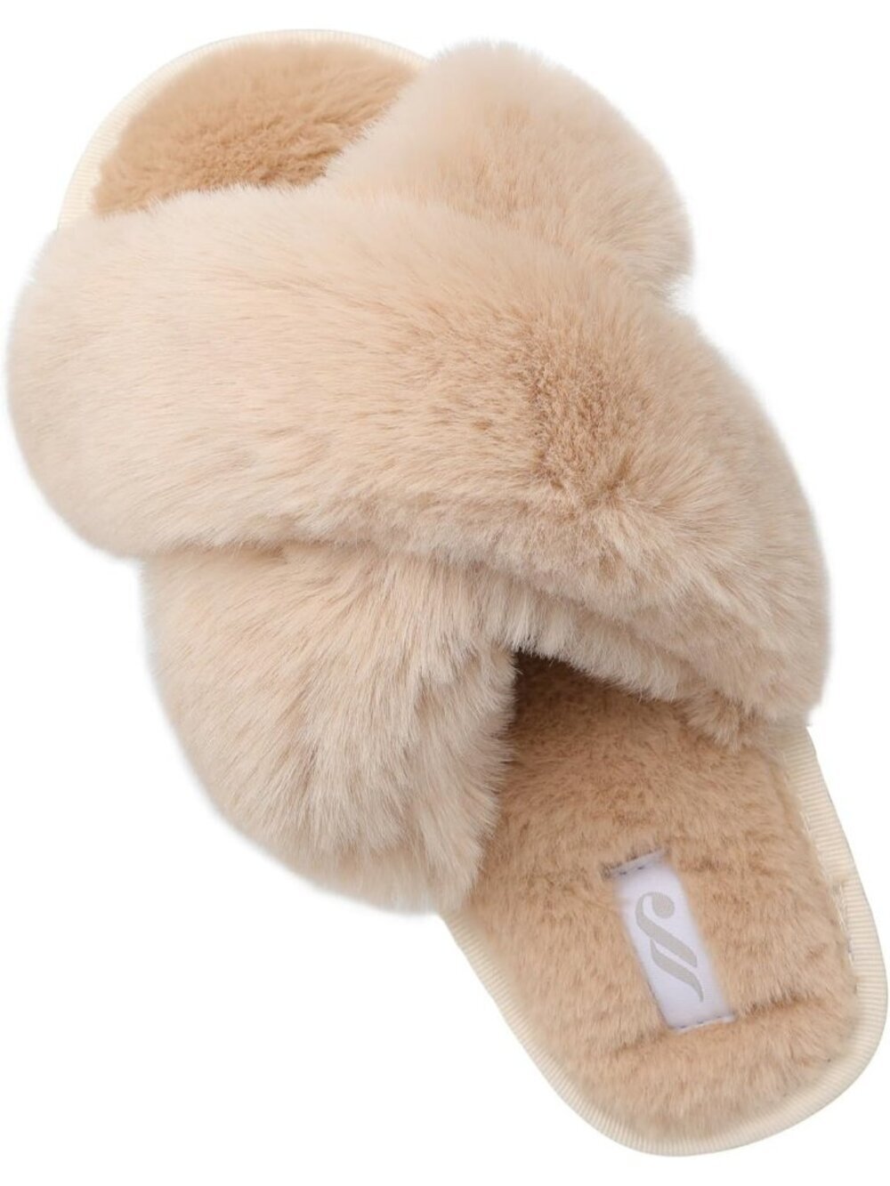 Women's Caramel Fuzzy Fluffy House Cozy Criss Cross Furry Open Toe Slipper Shoes